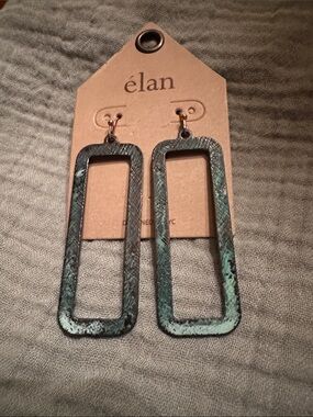 élan Patina Green Rectangular Drop Earrings